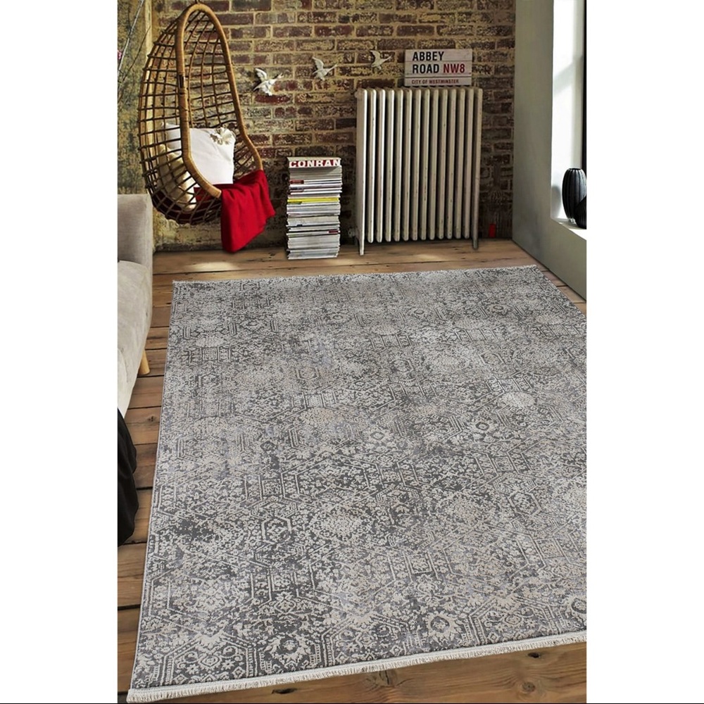 Geometric Bohemian Design Area Rug Cotton in Gray